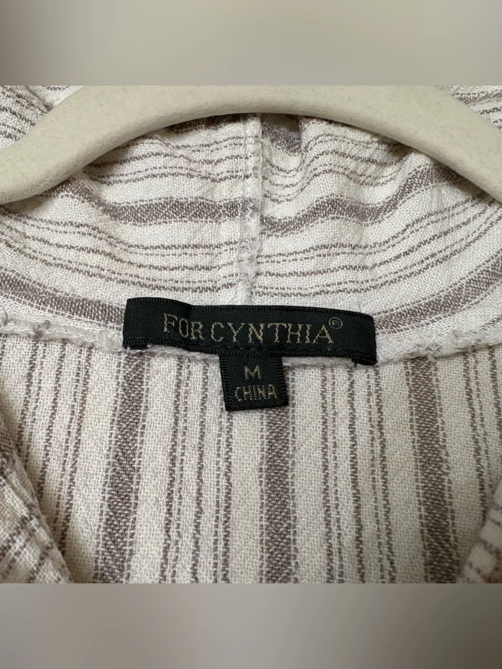 For Cynthia Linen Blend Hooded Zip Vest medium Striped Lagenlook Coastal Boho - Picture 3 of 8
